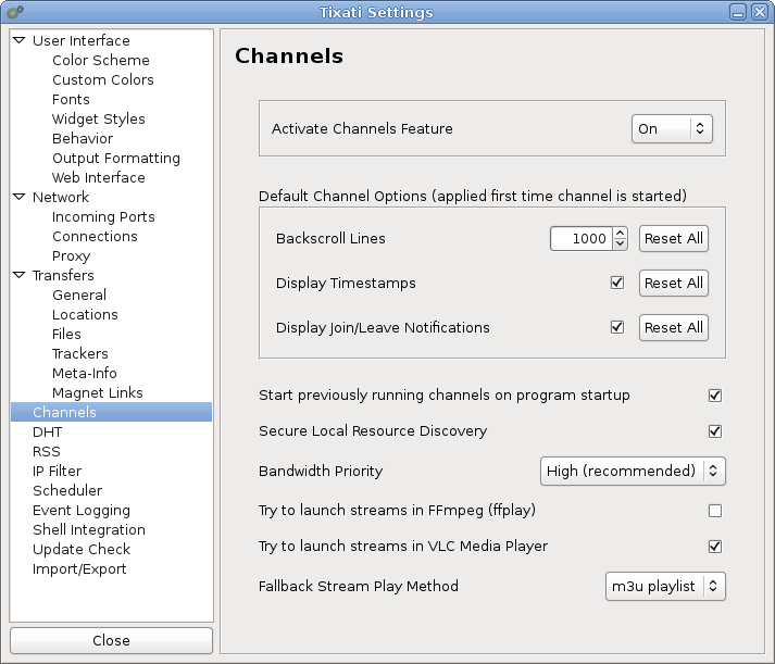 tixati bandwidth settings